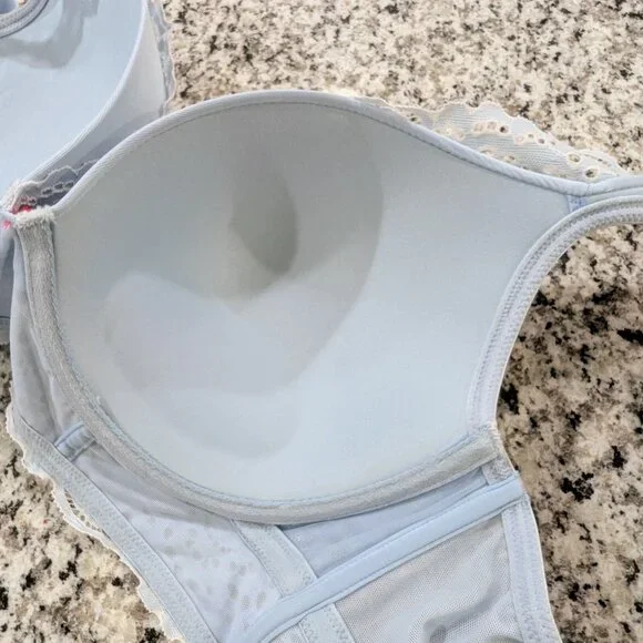 CACIQUE Boost Plunge Bra 42D Light Blue Lace Eyelet Baby Doll Feminine Sexy - Picture 9 of 9